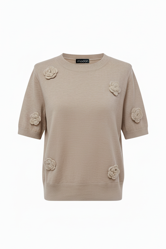 MAGLIA MANICHE CORTE CON FIORI