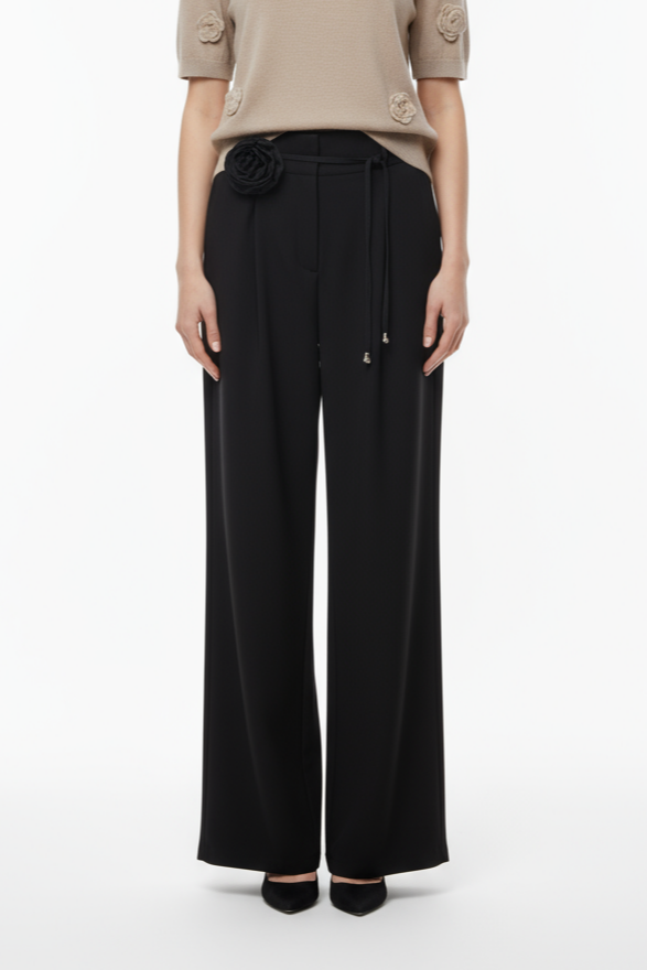 PANTALONE VITA ALTA CON FIORE
