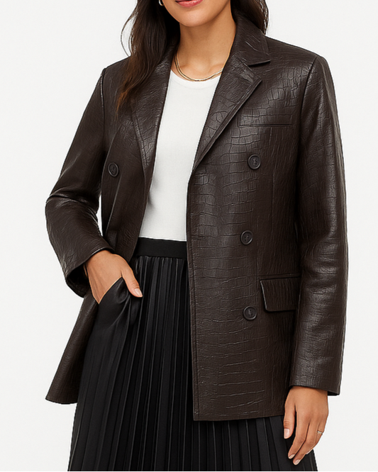 BLAZER DOPPIOPETTO IN ECO-PELLE STAMPA ANIMALIER