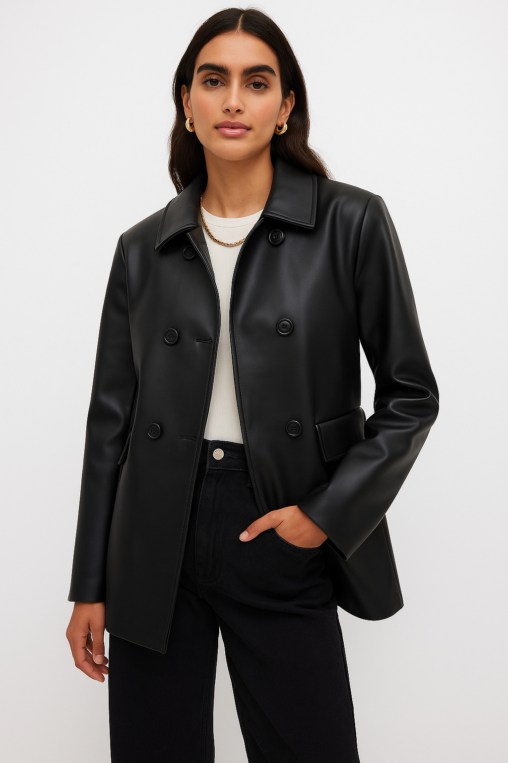 GIACCA DOPPIOPETTO IN ECO-PELLE - LONGLINE