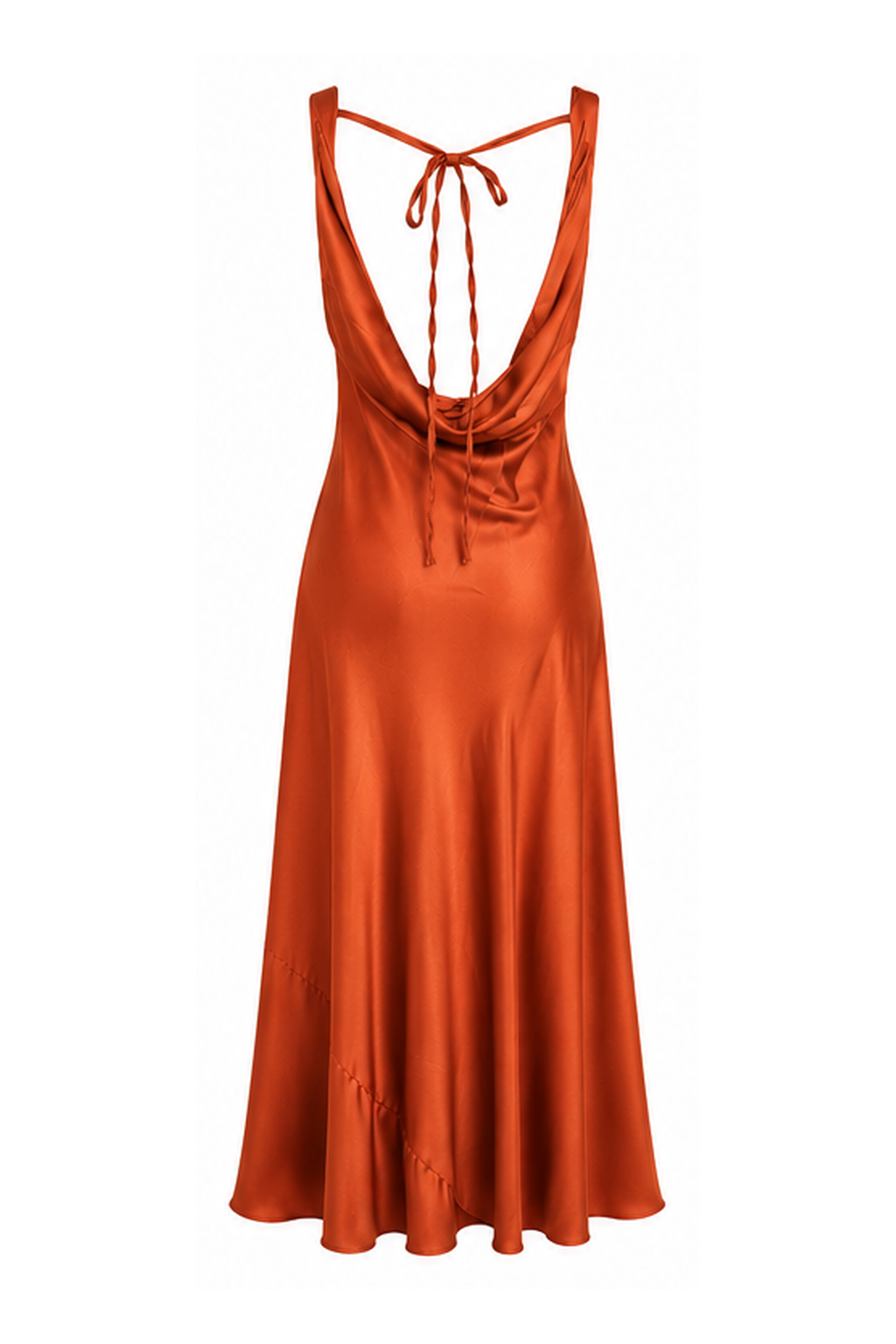 Abito Midi in Raso con Scollo Drappeggiato