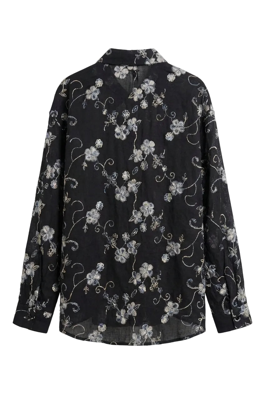 Camicia in Cotone Ricamata a Fiori
