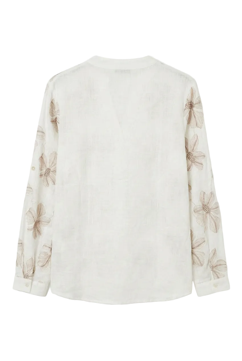 Camicia in cotone con ricami floreali