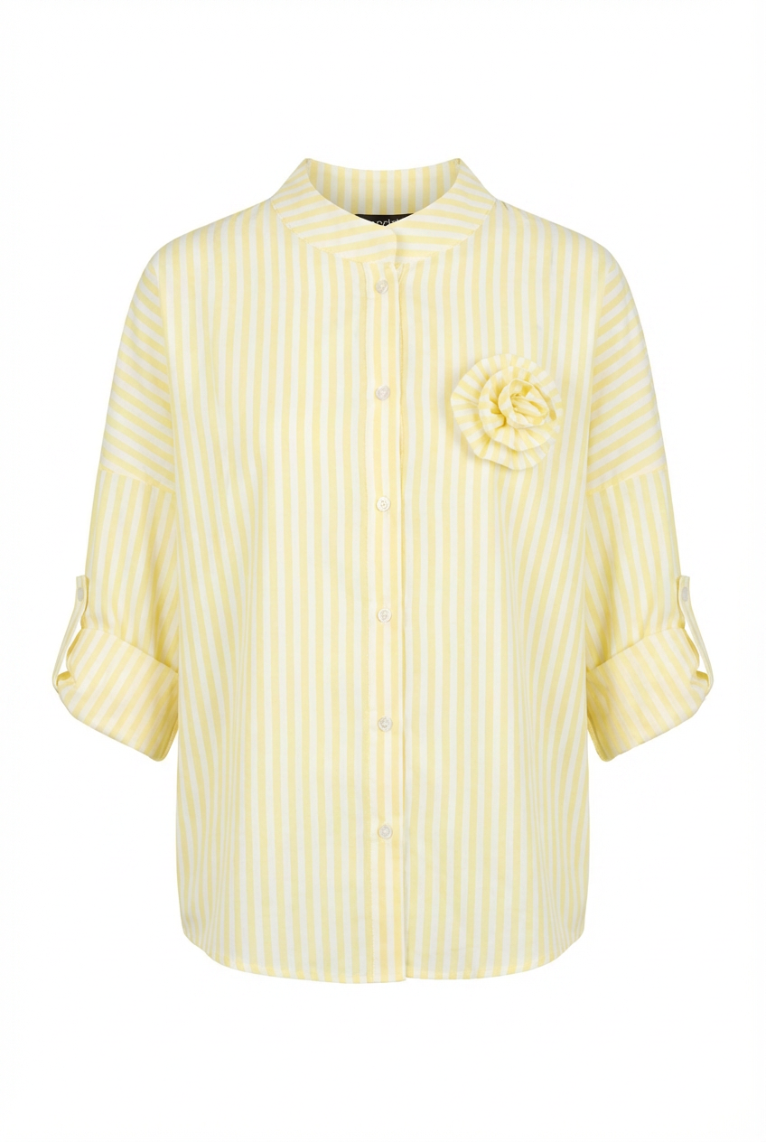 Camicia a Righe con Dettaglio Floreale 3D