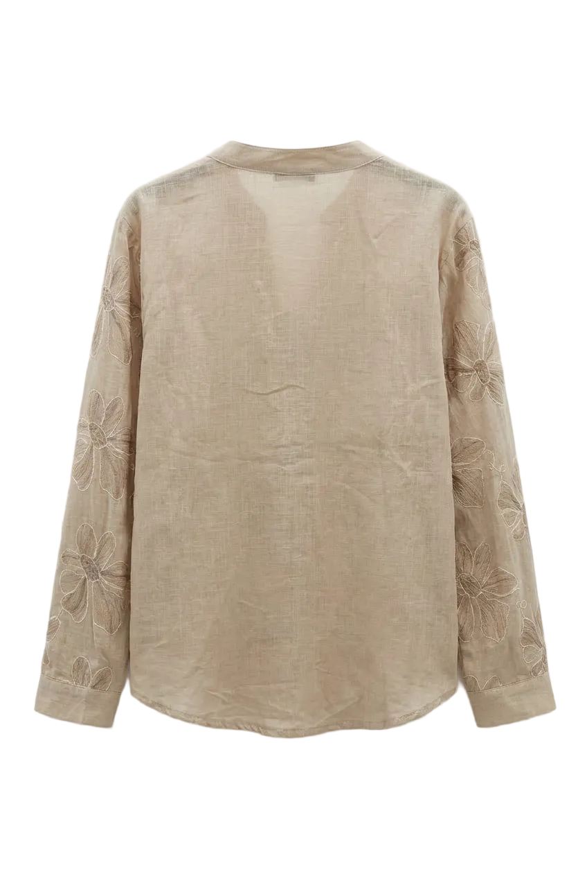 Camicia in cotone con ricami floreali