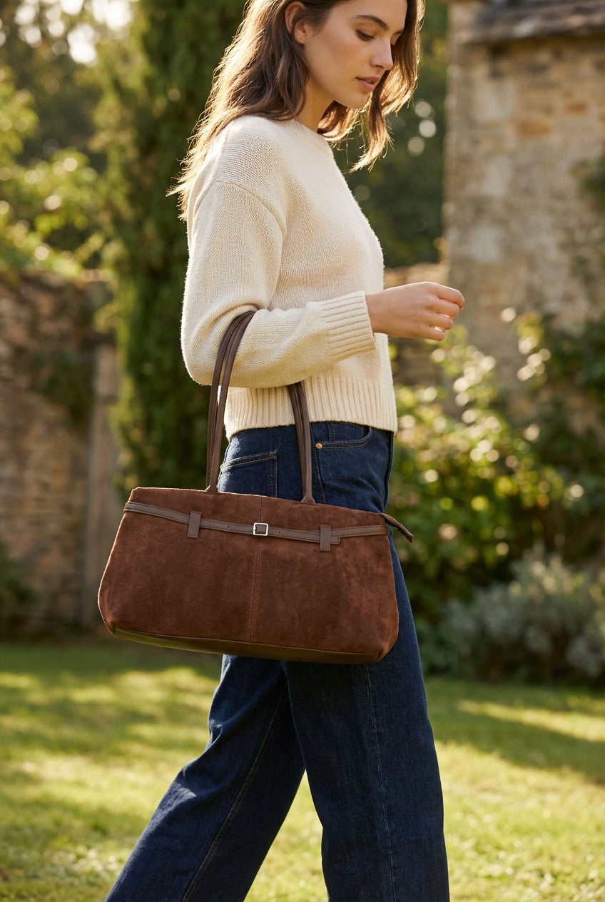 Borsa a spalla East-West in Suede