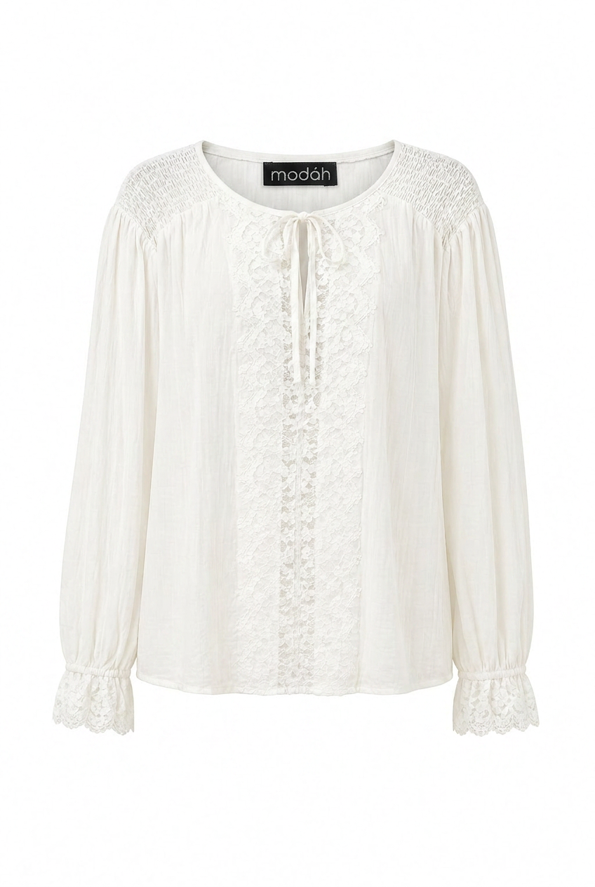Blusa Boho-Chic con Inserti in Pizzo