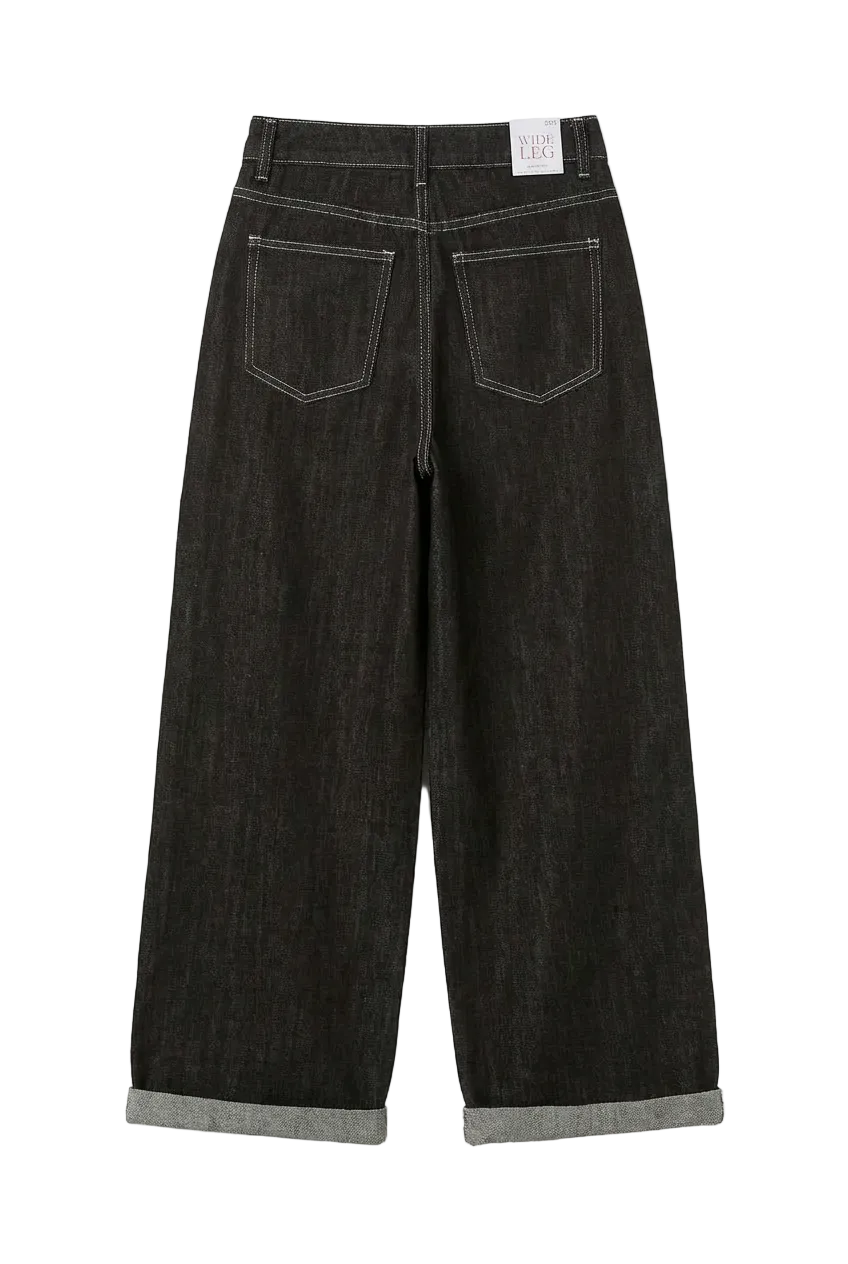 Jeans Wide-Leg Marroni con Cuciture a Contrasto