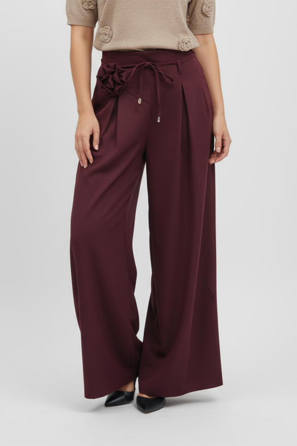 PANTALONE VITA ALTA CON FIORE