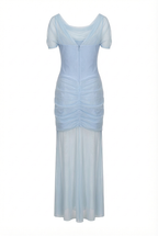 Abito in Tulle Drappeggiato con Spalle Velate