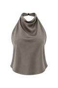 Top in Raso con Scollo all'Americana Grigio