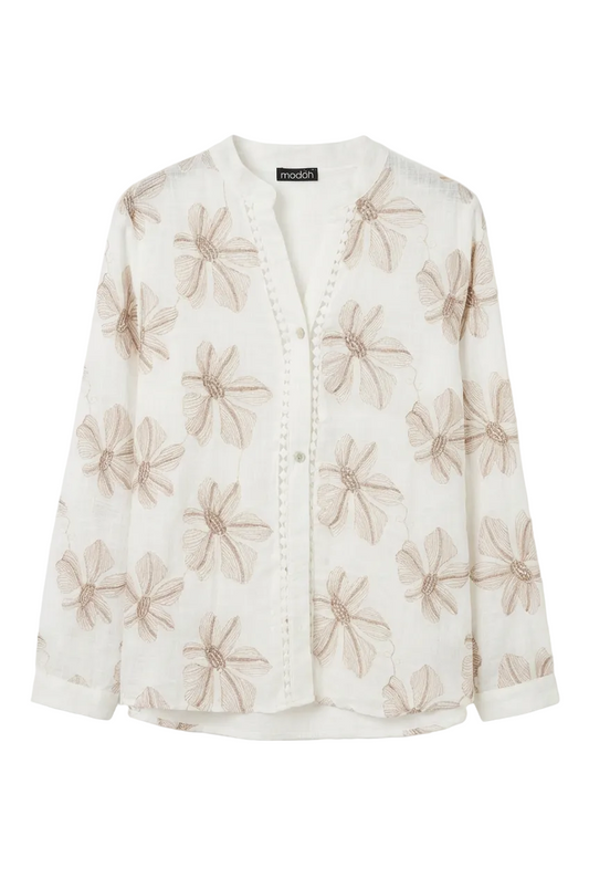 Camicia in cotone con ricami floreali