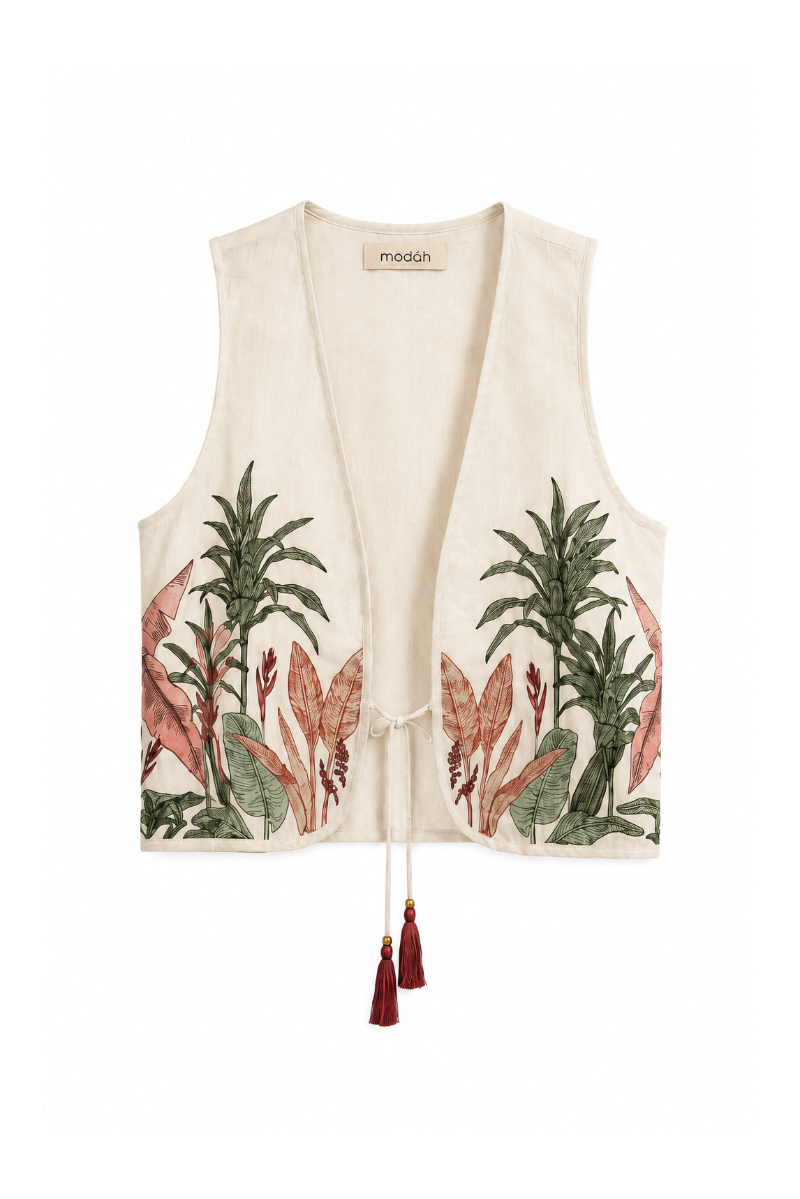 Coordinato Gilet in Cotone con Ricami Tropicali