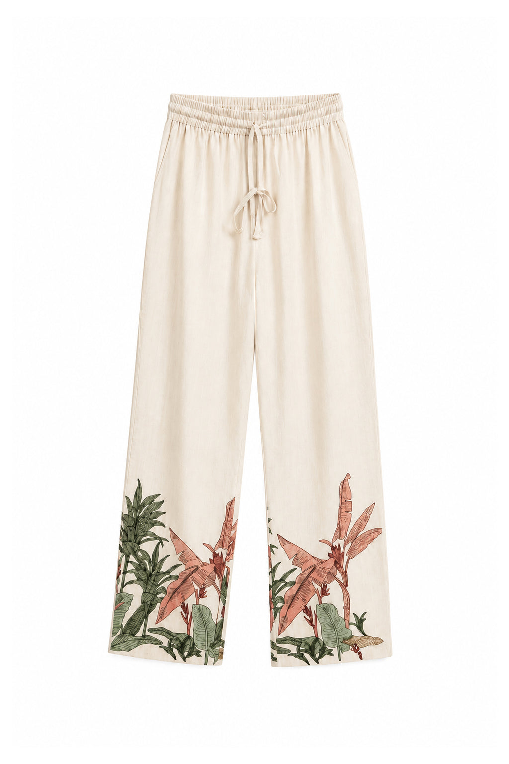 Coordinato Pantalone in Cotone con Ricami Tropicali