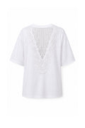 T-Shirt Bianca con Strass e Retro in Pizzo