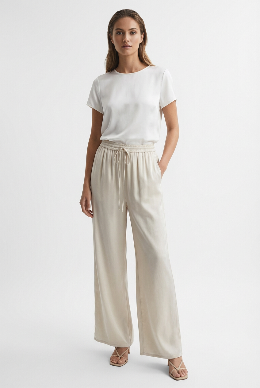 Pantaloni Wide Leg in Satin Fluido