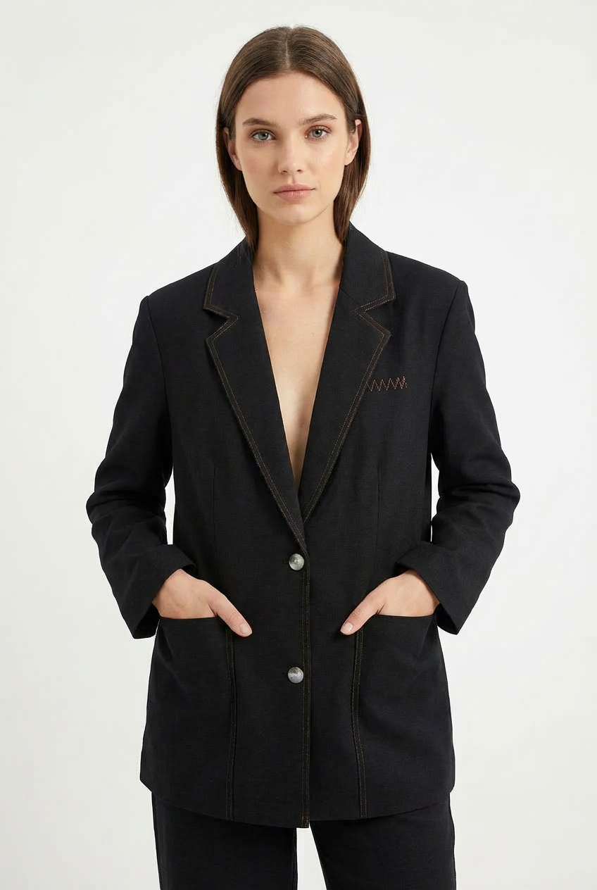 Blazer Strutturato con Impunture a Contrasto
