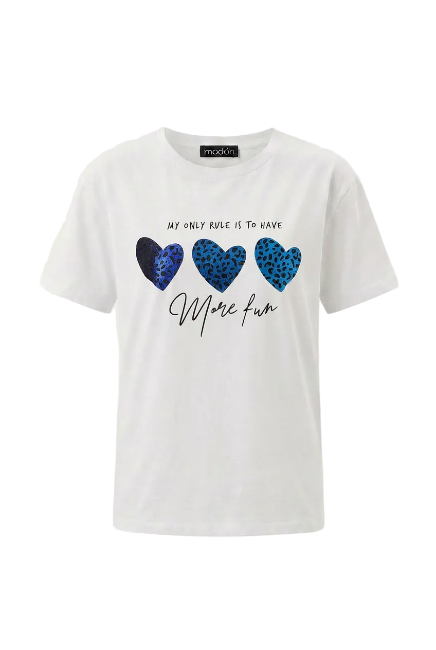 T-shirt "More Fun" – Blue Leopard Hearts