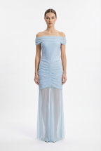 Abito in Tulle Drappeggiato con Spalle Velate