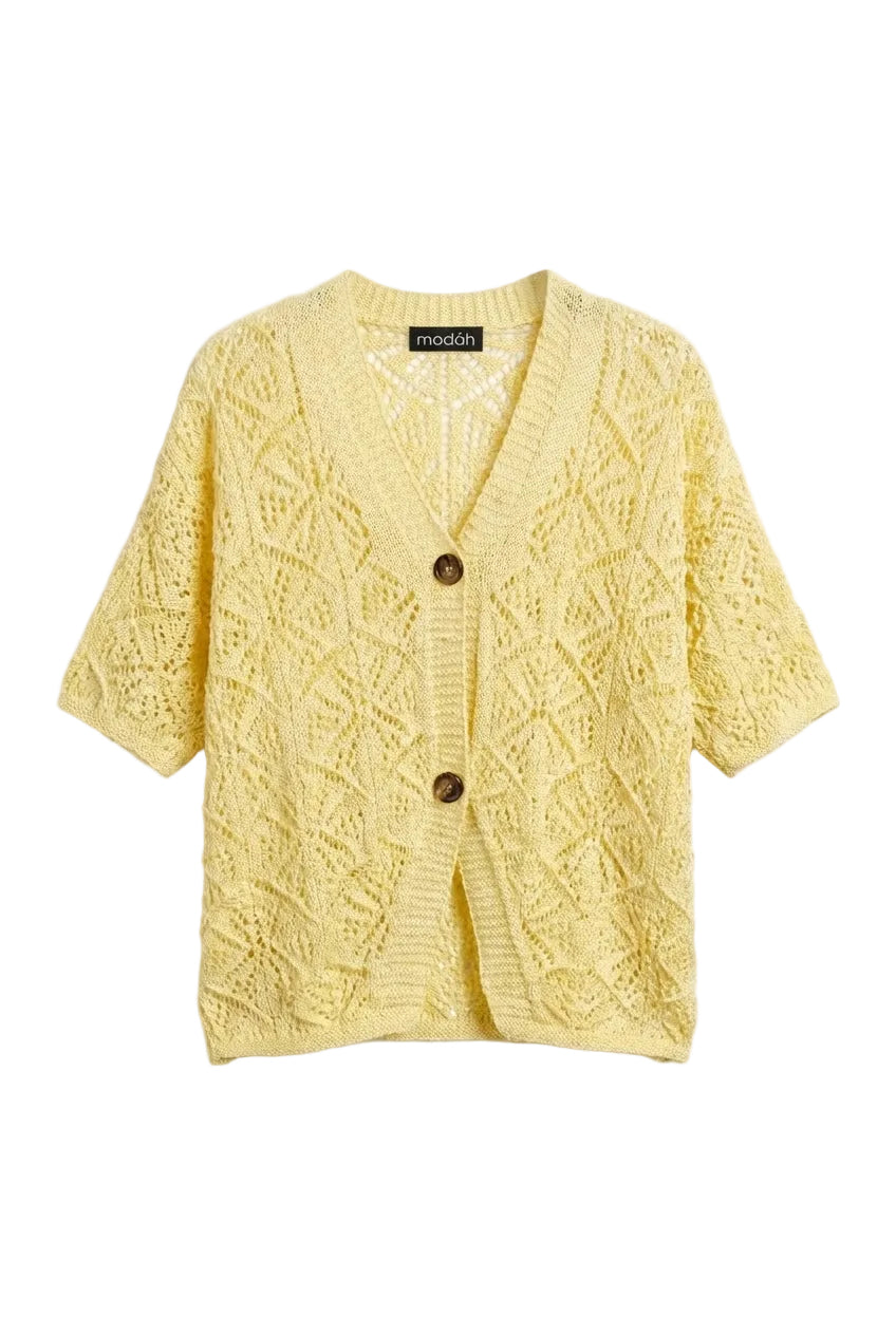 Cardigan Traforato a Maniche Corte