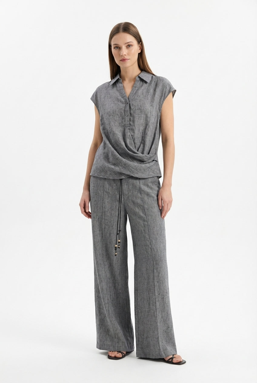 Pantaloni Wide Leg con Cintura Intrecciata
