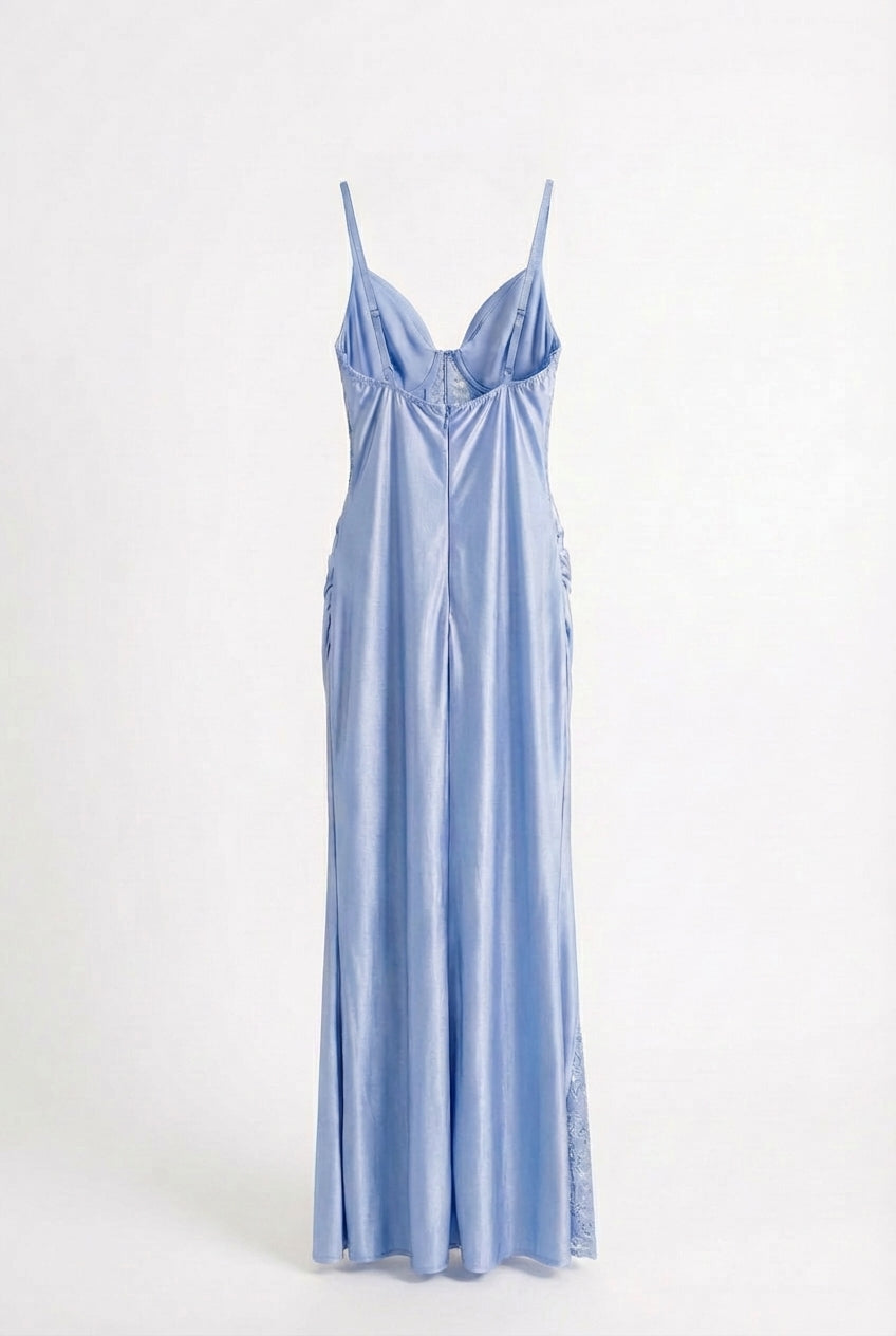 Abito in Raso con Corsetto in Pizzo