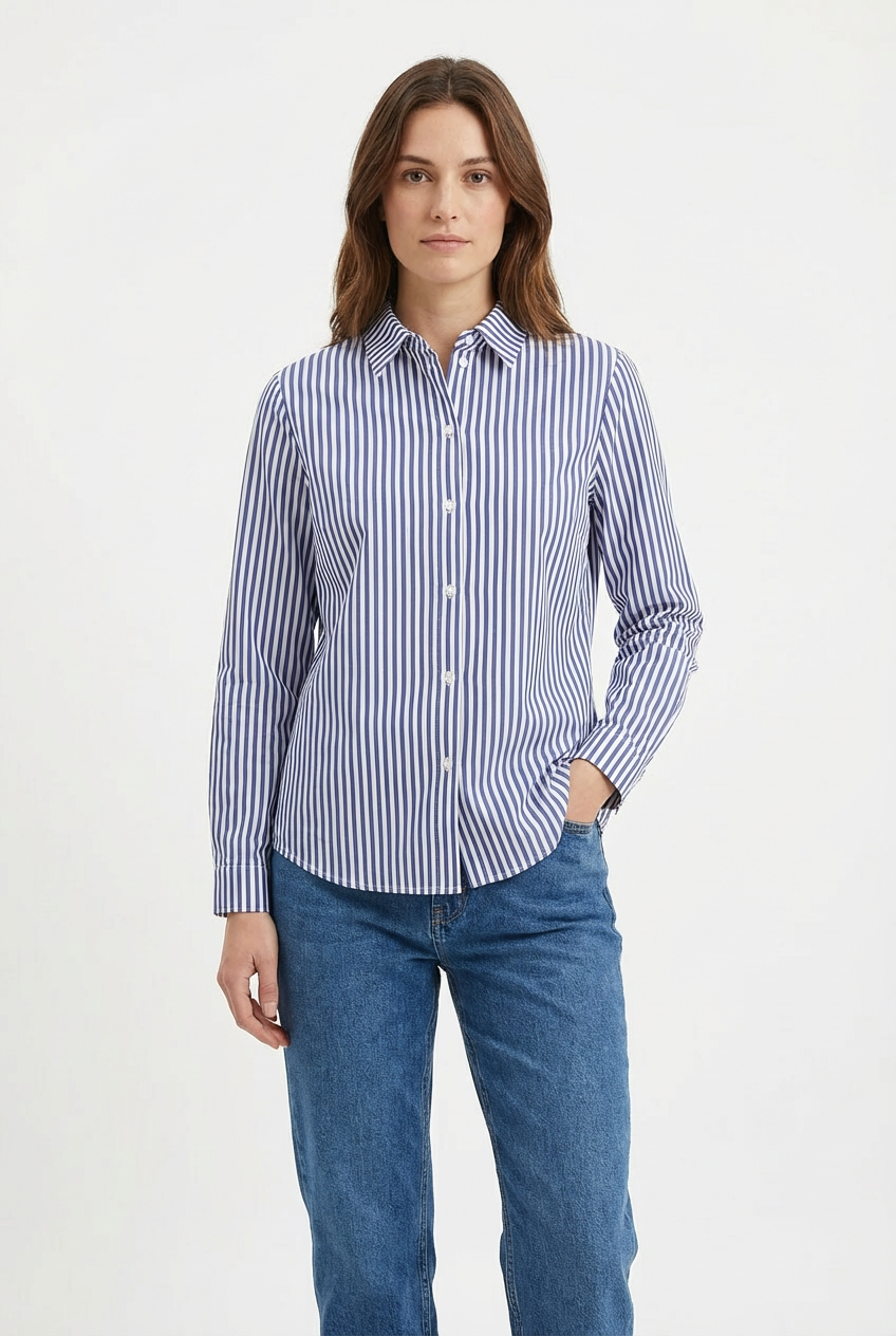 Camicia Regular Fit a Righe Verticali Navy