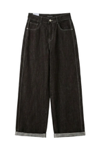 Jeans Wide-Leg Marroni con Cuciture a Contrasto