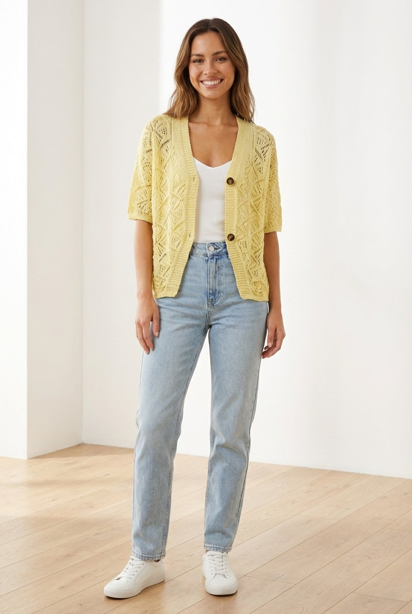 Cardigan Traforato a Maniche Corte