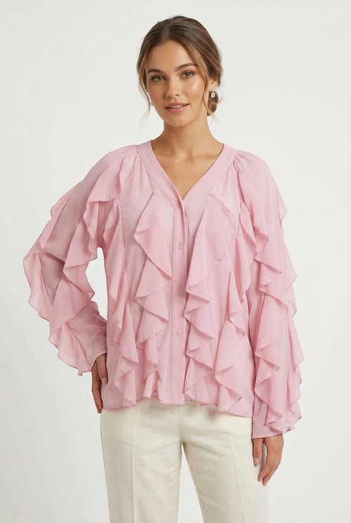 Blusa con Balze Rosa