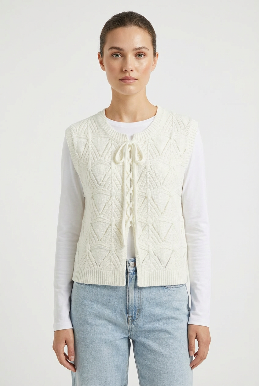 Gilet in Maglia Traforata con Intreccio Lace-up