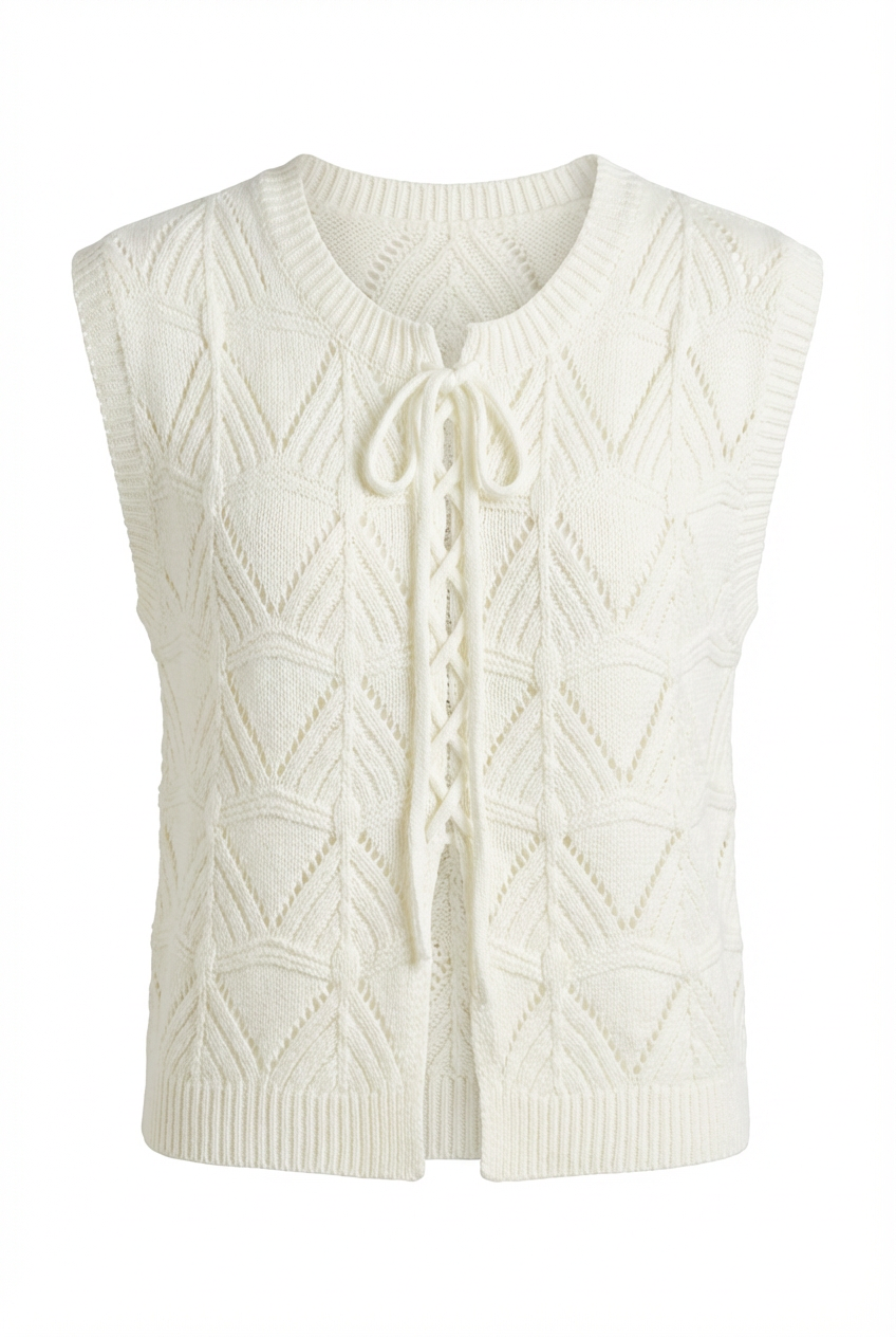 Gilet in Maglia Traforata con Intreccio Lace-up
