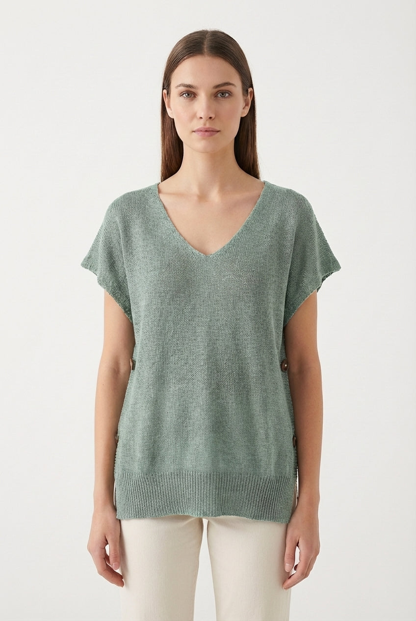 Top in Maglia Leggera con Scollo a V