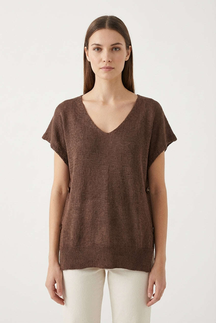 Top in Maglia Leggera con Scollo a V