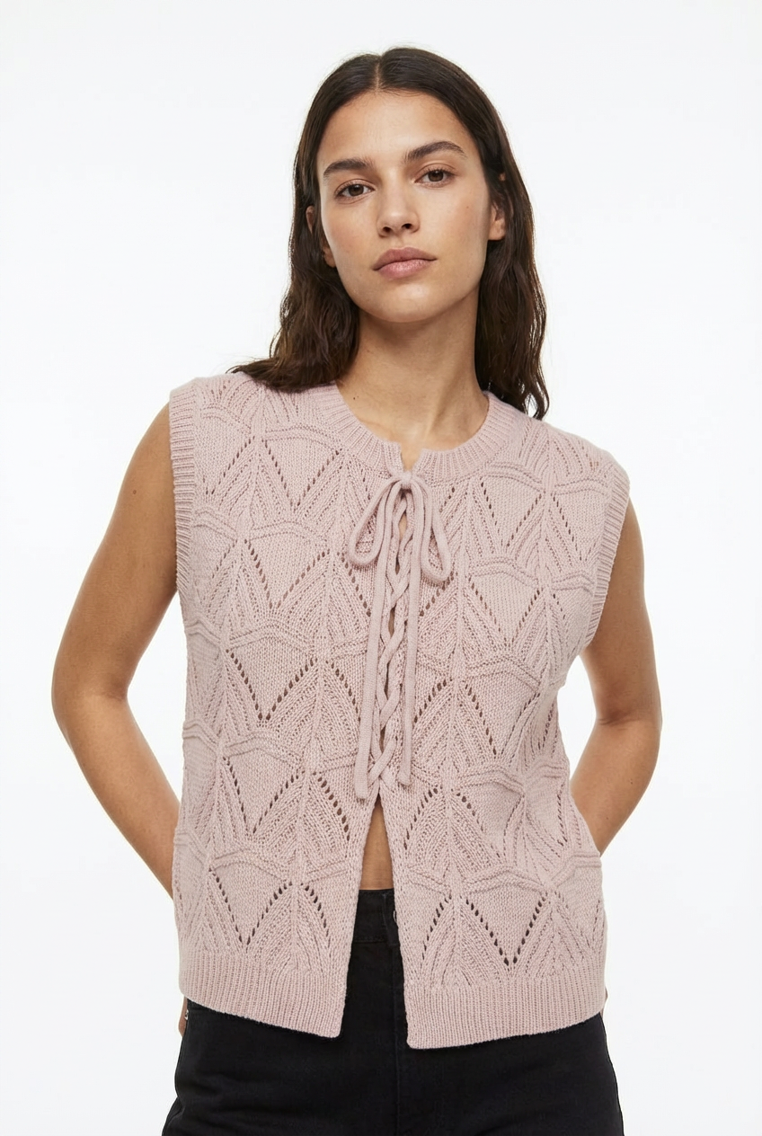 Gilet in Maglia Traforata con Intreccio Lace-up