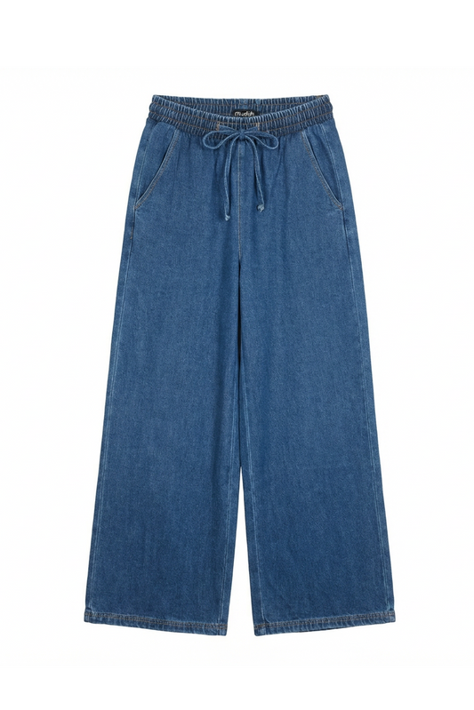 PANTALOINI WIDE LEG DENIM CON ELASTICO IN VITA