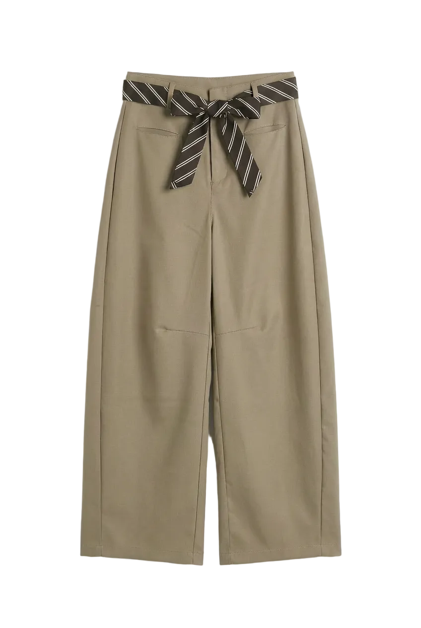 Pantaloni Wide-Leg con Cintura a Contrasto