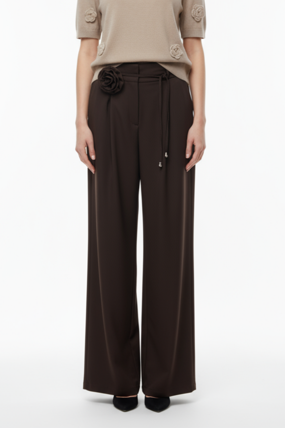 PANTALONE VITA ALTA CON FIORE