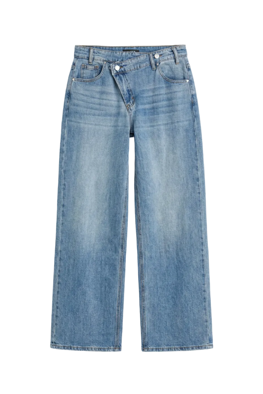Jeans Wide Leg con Chiusura Incrociata