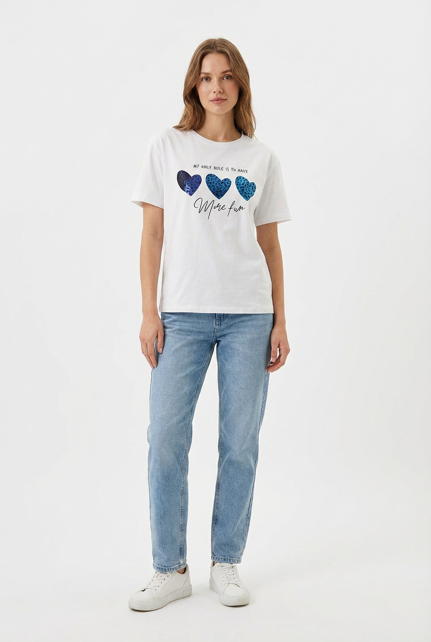 T-shirt "More Fun" – Blue Leopard Hearts