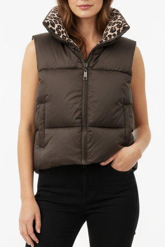 GILET IMBOTTITO DOUBLE FACE ANIMALIER