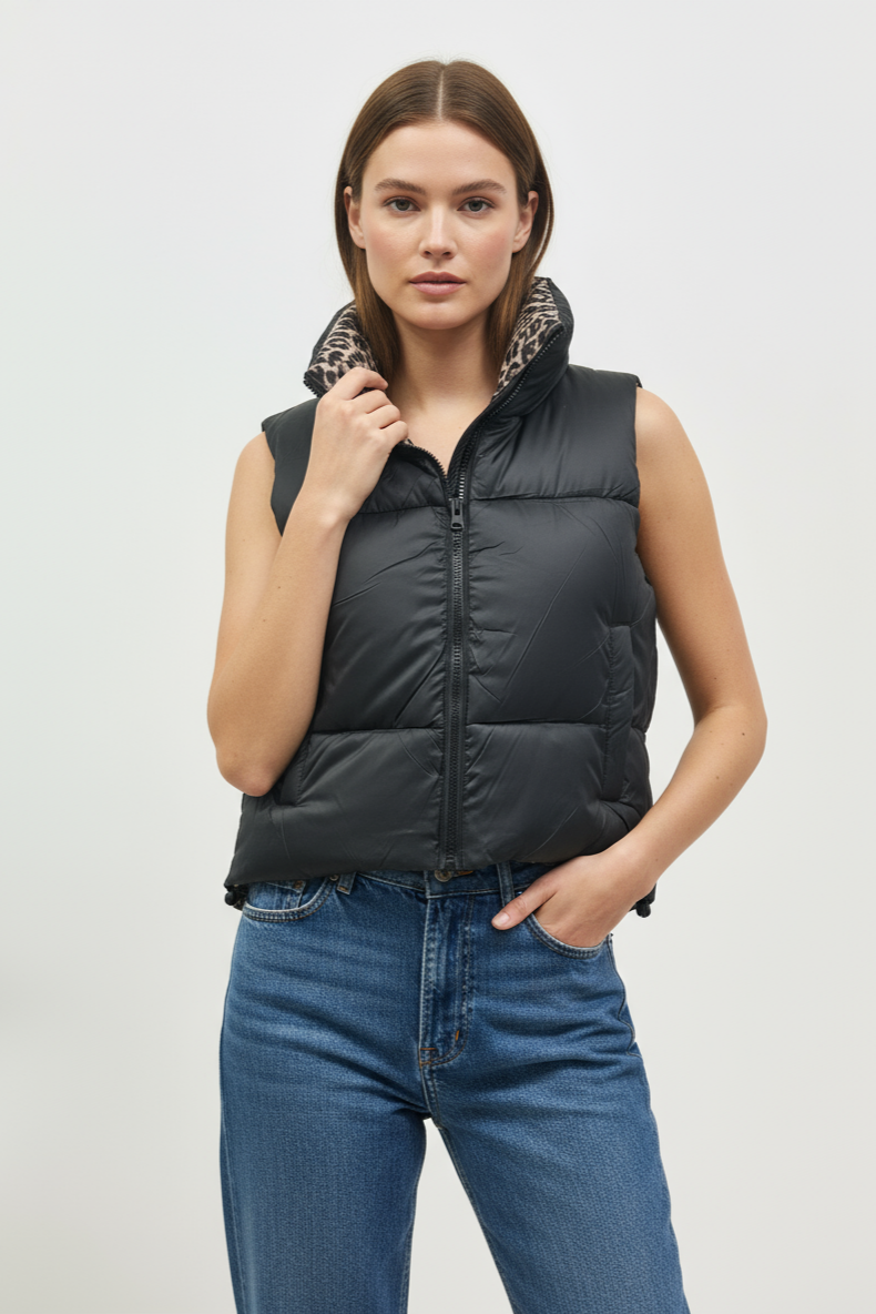 GILET IMBOTTITO DOUBLE FACE ANIMALIER