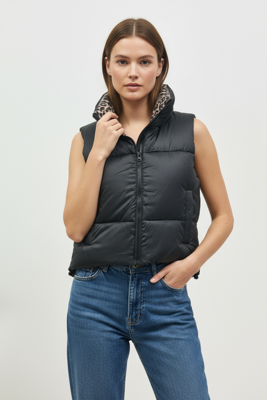 GILET IMBOTTITO DOUBLE FACE ANIMALIER