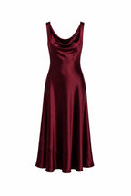 Abito Midi in Raso con Scollo Drappeggiato