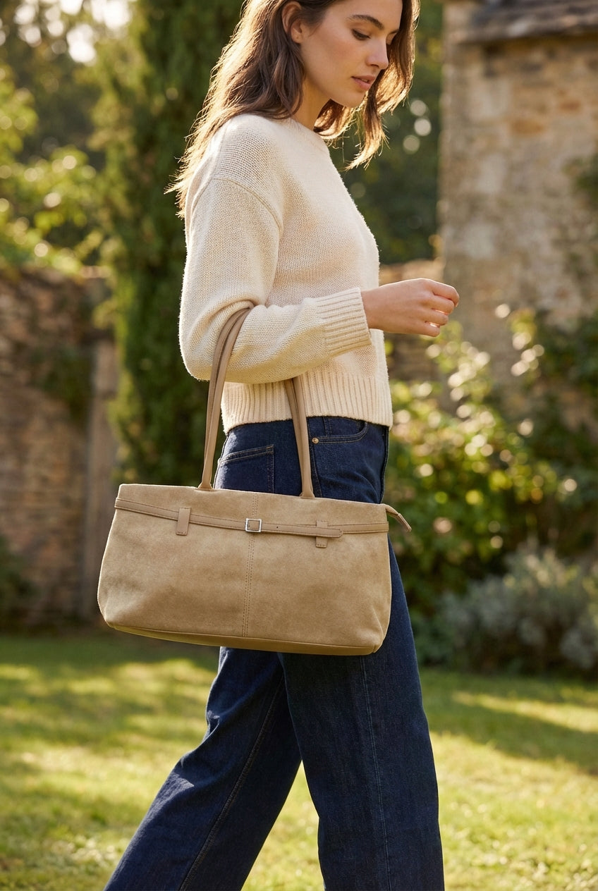 Borsa a spalla East-West in Suede