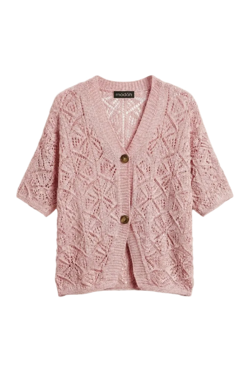 Cardigan Traforato a Maniche Corte