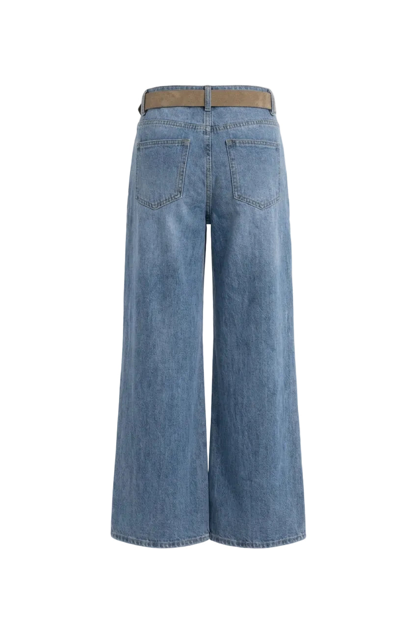 Jeans Wide Leg a Vita Alta con Cintura