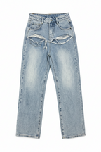 JEANS VITA ALTA CON STRAPPI E STRASS
