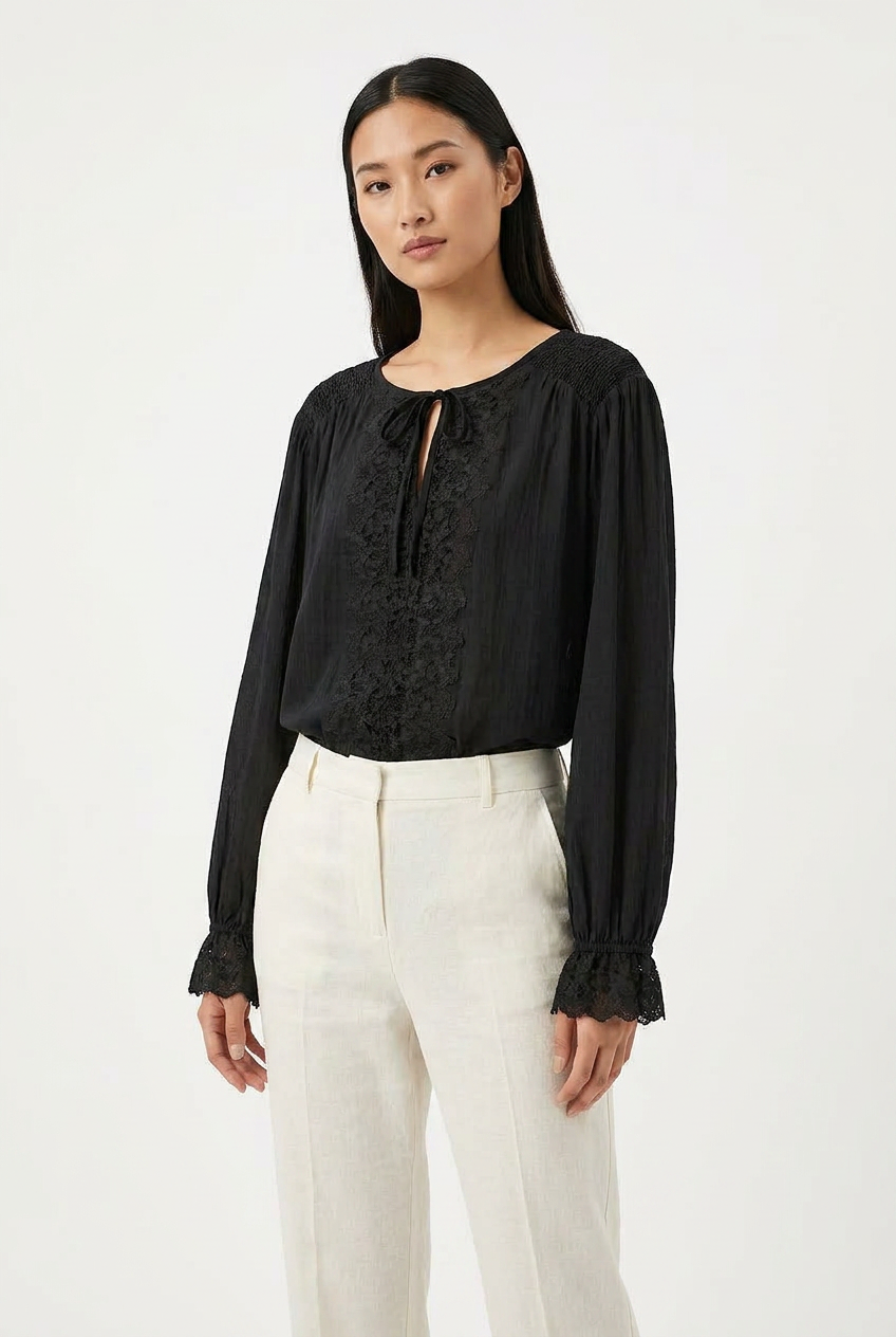 Blusa Boho-Chic con Inserti in Pizzo