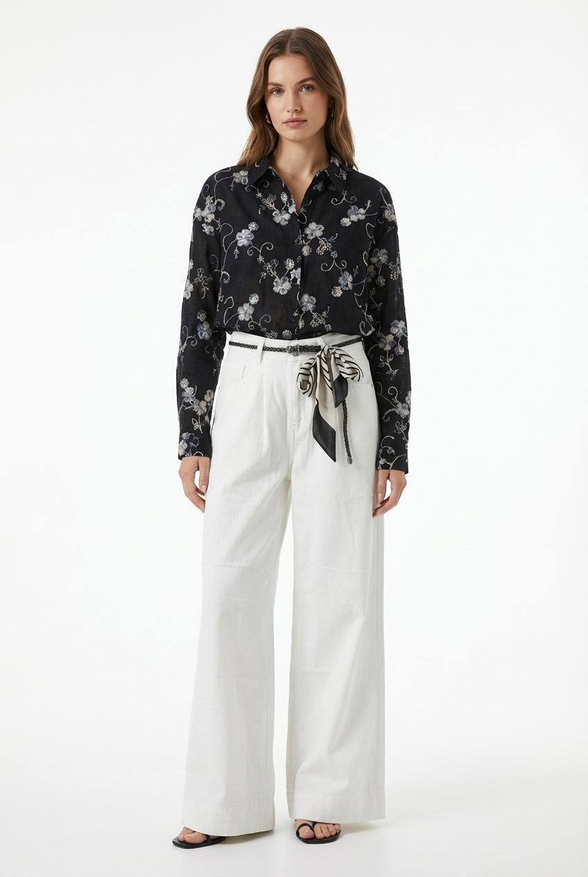 Camicia in Cotone Ricamata a Fiori